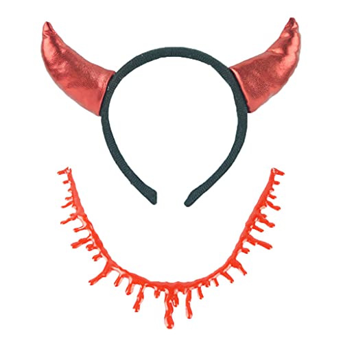 YENVWG Halloween-Horn-Stirnband und Blut-Halskette, tropfender blutender Choker, Maskerade-Kopfschmuck für Vampir, Cosplay, Kostümzubehör von YENVWG