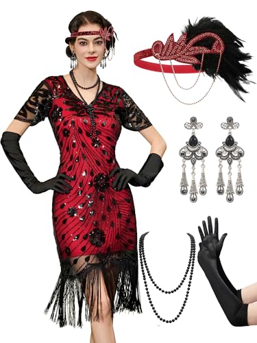 YESSA 20er Jahre Kostüm Damen, Gatsby Kleid Damen mit 20er Jahre Kleid Accessoires,Charleston Flapper outfit,rot,XXX-groß YESSA 20er Jahre Kostüm Damen, Gatsby Kleid Damen mit 20er Jahre Kleid Accessoires,Charleston Flapper outfit,rot,XXX-groß von YESSA