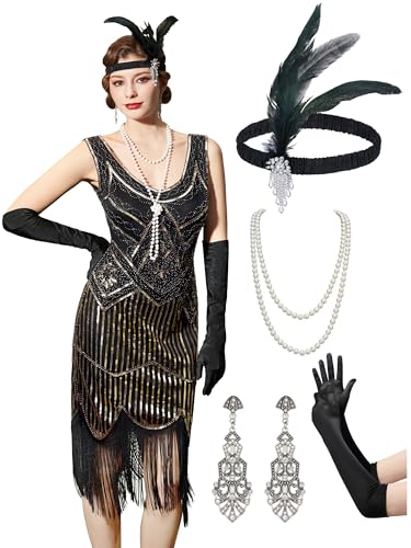 YESSA 20er Jahre Kostüm Damen Gatsby Kleid Damen,1920er Kleider Mit Accessoires Charleston Kleid 20er Jahre YESSA 20er Jahre Kostüm Damen Gatsby Kleid Damen,1920er Kleider Mit Accessoires Charleston Kleid 20er Jahre von YESSA