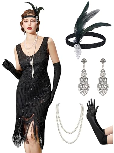 YESSA 20er Jahre Kostüm Damen Gatsby Kleid Damen,1920er Kleider Mit Accessoires Charleston Kleid 20er Jahre YESSA 20er Jahre Kostüm Damen Gatsby Kleid Damen,1920er Kleider Mit Accessoires Charleston Kleid 20er Jahre von YESSA