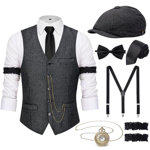 YESSA 20er Jahre Kostüm Herren 20er Jahre Accessoires Gatsby Herren-1920er Hut Weste Taschenuhr Krawatte,20er Herren Outfit YESSA 20er Jahre Kostüm Herren 20er Jahre Accessoires Gatsby Herren-1920er Hut Weste Taschenuhr Krawatte,20er Herren Outfit von YESSA