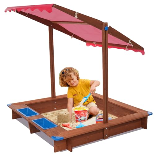 Holzsandkasten Mit Abdeckung Kindersandkasten Aus Massivholz Schwenkbares Höhenverstellbares Dach Den Garten Plane Sandbox Inkl Bodenplane Gartenhaus Kinder Eisförmchen Balkon 126 * 121 * 118cm von YESTAIM