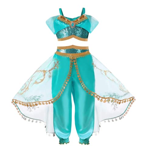 YESUKBM Jasmin Kostüm Kinder, Prinzessin Jasmin Kostüm für Mädchen, Prinzessin Jasmin Dress Up für Mädchen Geburtstagsparty Halloween Cosplay Outfits, Alter 3-4 Jahre von YESUKBM