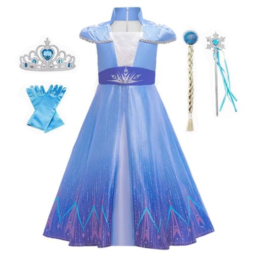 YESUKBM Schneekönigin Kleid für Mädchen, Prinzessin Kostüme für Mädchen, Schneekönigin Verkleidung für Mädchen mit Zubehör für Karneval Geburtstag Halloween Party Cosplay und Weihnachten, Alter 4-5 von YESUKBM