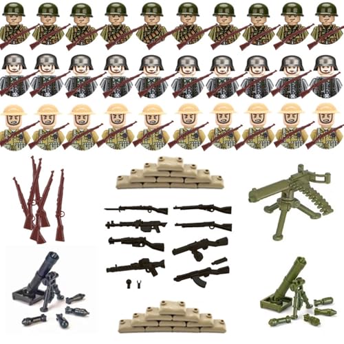 1 Kit Soldier Action Figures, Soldaten, 30 Mini Figures Military Kit, Enthält Mörser*2Maschinengewehr *1Bodenplatte*2Sandsack*20 Perfekt Für Geschichtsinteressierte von YEWCEP