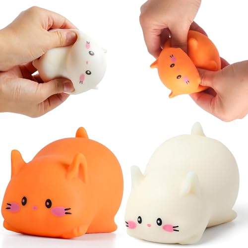 2 Pcs Anti Stress Spielzeug stressball Erwachsene Niedliche Weiße Katze Stressball, stressball Kinder Lustiges Squishy Antistress Spielzeug, Fidget Anti Stress Squeeze Toy, Partygeschenke von YEWCEP