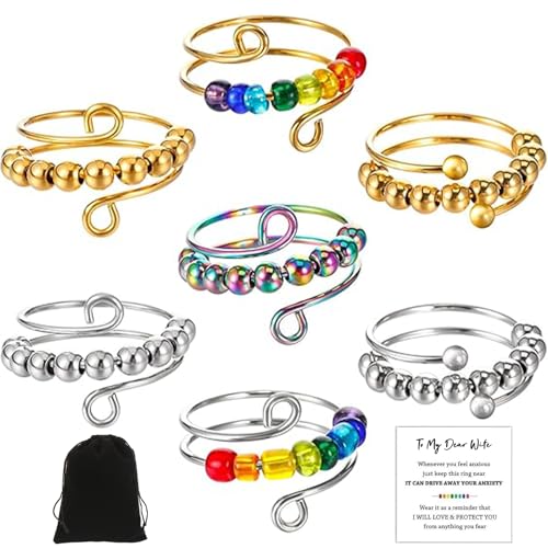 9 Teiliges Set Anxiety Ring Set, Verstellbare Anti Stress Ring, Linderung von Ängsten und Bunte Antistress Ring, Angst Spinning mit Perlen, Offene Spinner Damen, Anxiety Stressringe für Frauen von YEWCEP