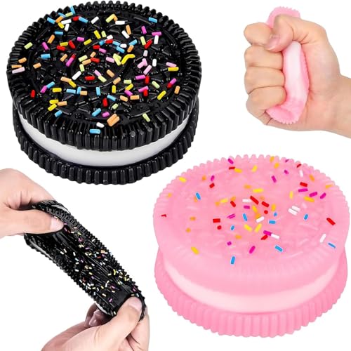 YEWCEP 2 Stück Taba Squishy, Squishy Toy, Squishy Für Oreo, Keks-Stressabbau-Spielzeug, Quetsch Spielzeug, Antistress Spielzeug, Anti Stress Spielzeug, Fufu Squishy (Schwarz+ Rosa) von YEWCEP