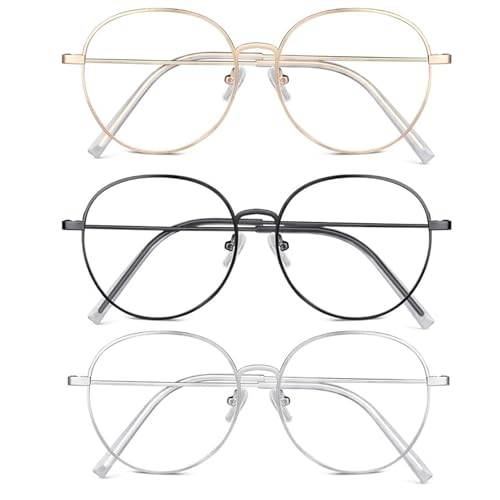 YEWCEP 3er-Set Brille, Fensterglas Brille Damen, Fake Brille, Fake Brillen, Brille Ohne Sehstärke, Blaulicht-Brille,Geeignet für Männer Und Frauen von YEWCEP