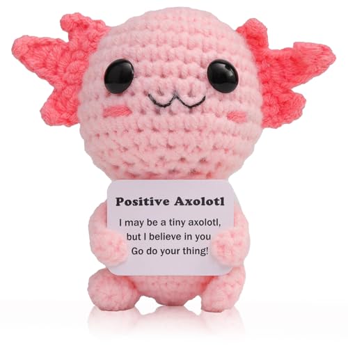 YEWCEP Axolotl Plush, Mini Lustiger Positiver Axolotl, Gestrickter Axolotl mit positiver Karte - Kreative niedliche Häkel-Aufmunterungsgeschenk für Freunde, Frauen, Studenten, Weihnachten, Cute Stuff von YEWCEP