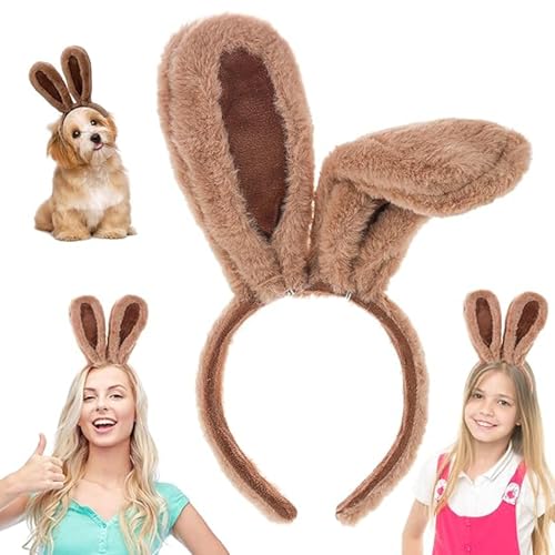 YEWCEP Hasenkostüm Kinder, Hasenohren, Hasenohren Kostüm, Plüsch-Hasenohren-Stirnband, Kaninchenohren-Accessoire, Hasen Ohren Kostüm Dress Up für Kinder Mädchen Frauen (braun dickes Muster) von YEWCEP