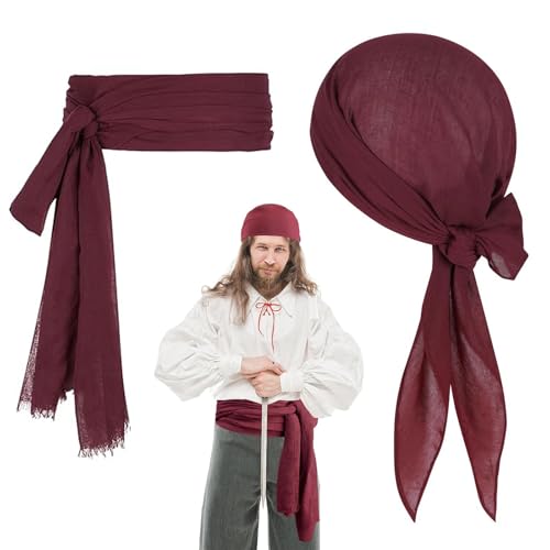 YEWCEP Piratenkostüm Damen, Piratenkostüm, Piraten Accessoires Set Mittelalter Piratenkostüm Zubehör Set Piraten Stirnband Taillengürtel Piraten Kopftuch Bandanas für Halloween von YEWCEP