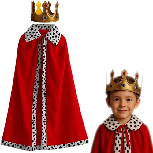 YEWCEP Verkleidungskiste Für Kinder, König Kostüm Mit 90cm Umhang Kinder Und Goldener Krone, Prinz Verkleidung Für Halloween, Weihnachten, Cosplay Und Märchenpartys YEWCEP Verkleidungskiste Für Kinder, König Kostüm Mit 90cm Umhang Kinder Und Goldener Krone, Prinz Verkleidung Für Halloween, Weihnachten, Cosplay Und Märchenpartys von YEWCEP