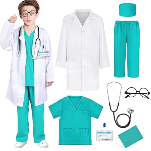 YFCJYBF Arztkittel Kinderkleidung Arzt Cosplay Kostüm Doktor Doktor Fancy Dress Up Set, Karnevalskostüm, Arzt Kleidung Zubehör Set mit Stethoskop, Geeignet für Kinder von 6-10 Jahren von YFCJYBF