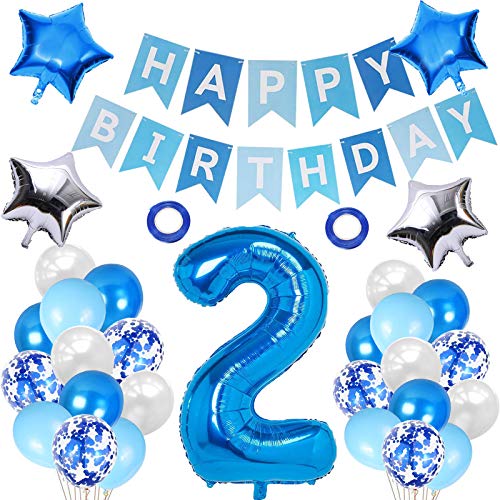 YFKJEU 2. Geburtstag Dekorationen, 2 Jahre Kindergeburtstag Deko，Deko 2 Geburtstag, Blau Luftballons für Geburtstag Junge Mädchen von YFKJEU