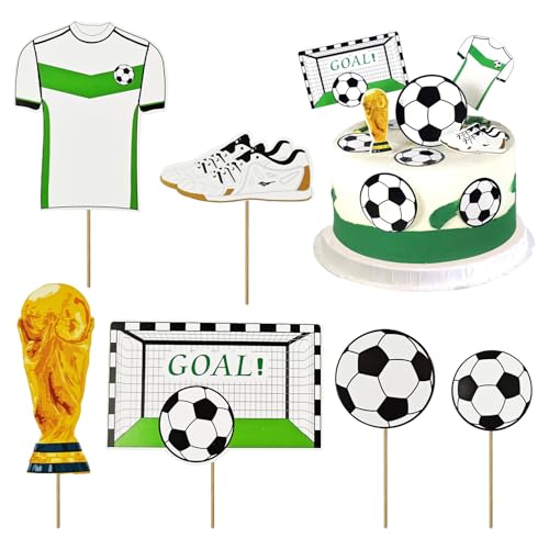 30 Stück Tortendeko Fussball, Kuchen Deko Fußball Nicht Essbar Fußball Deko Geburtstag für Jungen, Mädchen und Sport-Themenparty, Cake Topper Geburtstag Zubehör mit Holzstab von YFPOPONE