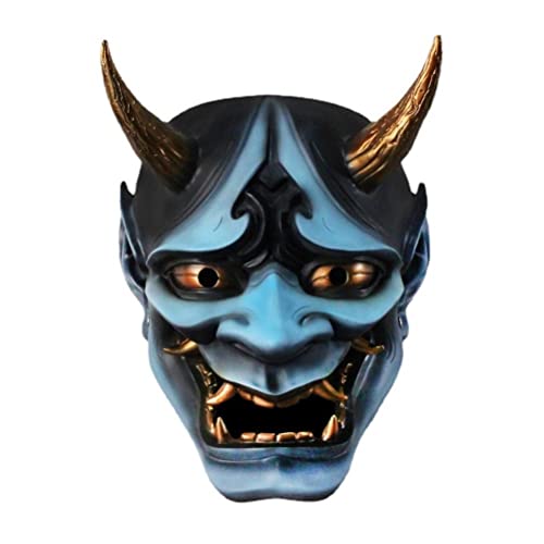 YFSAN Japanische Hannya-Maske, japanische Cosplay-Gesichtsabdeckung, Kunstharz, Horror-Gesichtsabdeckung, Geister-Dämon-Gesichtsabdeckung, Bühnen-Performance-Requisiten, Party-Dekoration (Blau) von YFSAN