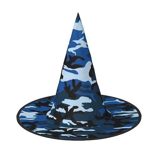 YFSGDLBN Blauer Camouflage-Druck, Halloween-Hut, Hexenhut, spitzer Hut, dekorativer Hut von YFSGDLBN