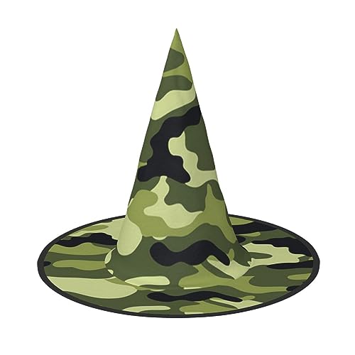 YFSGDLBN Halloween-Hut, Hexenhut, spitzer Hut, dekorativer Hut mit Camouflage-Muster, Grün von YFSGDLBN