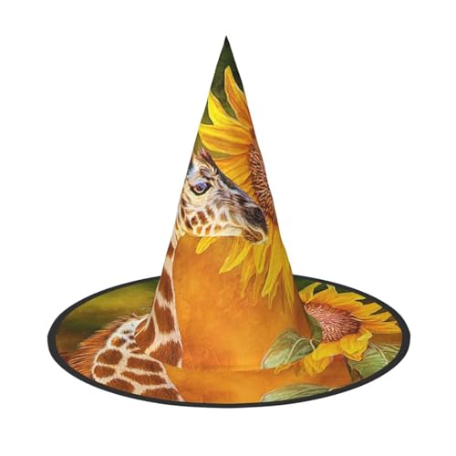 YFSGDLBN Halloween-Hut mit Giraffen- und Sonnenblumen-Druck, Hexenhut, spitzer Hut, dekorativer Hut von YFSGDLBN