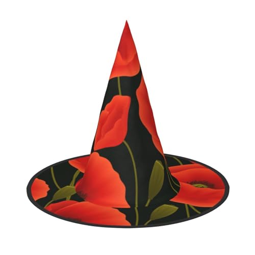 YFSGDLBN Halloween-Hut mit Mohnblumen-Motiv, Hexenhut, spitzer Hut, dekorativer Hut von YFSGDLBN