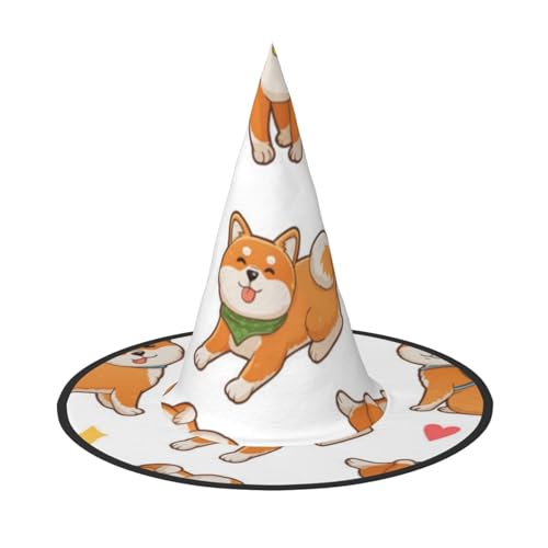 YFSGDLBN Niedlicher Shiba Inu Hund gedruckt Halloween Hut Hexenhut Spitzhut Dekorative Hut von YFSGDLBN