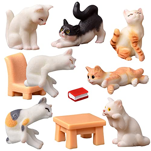 YGCHEN Figuren Katze Miniatur Tortendeko Katzen Geburtstag Deko Tiere Tortenfiguren Mini Kat Ornament Kindergeburtstag Kuchendeko Figuren für Desktop Harz Miniatur Garten Spielzeug 10 Stück von YGCHEN