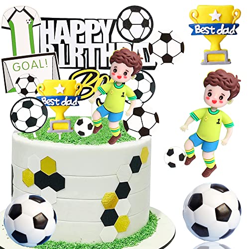 YGCHEN Fussball Tortendeko Fußball Kuchen Deko Geburtstag Cupcake Topper Happy Birthday Muffin Deko Torte Fußballspieler Deko Kindergeburtstag Party Kuchendeko von YGCHEN