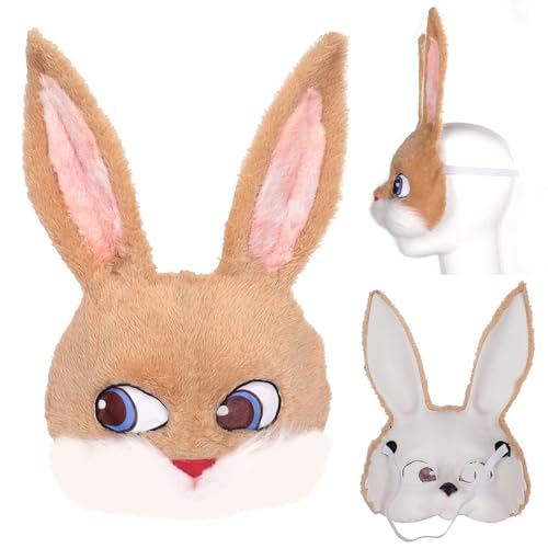 YGCHEN Hase Maske Osterhasen Plüsch Maske Osterdeko Kaninchen Masken Ostern Gesichtsmaske für Karneval Halloween Ostern Kostüm Cosplay Party von YGCHEN