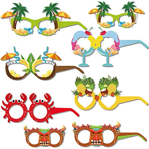 YGCHEN Hawaii Papiergläser Lustige Brillen Papier Sonnenbrillen Strandparty Brille Party Gläser Kinder Brillen Rahmen Sommer Papier Spaßbrille Dekoration Hawaii Tropische Foto Requisiten 12 Paar von YGCHEN