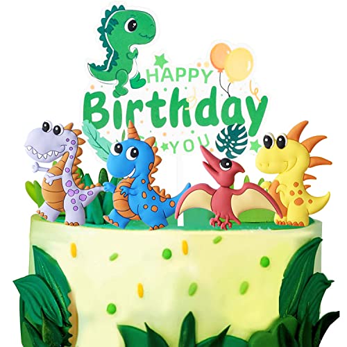 YGCHEN Kuchendekoration Dinosaurier Tortendeko Happy Birthday Cake Topper Dino Kuchen Topper Tiere Cupcake Topper für Kinder Baby Party Geburtstag Party, 5 Stück von YGCHEN