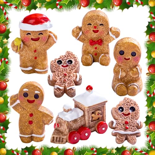 YGCHEN Lebkuchenmann Dekoration Weihnachtsfiguren Harz Weihnachten Tortendeko Mini Lebkuchenfiguren Weihnachtsdeko Lebkuchenmann Figur Ornament Kuchen Dekoration Weihnachts Spielzeug 7 Stück von YGCHEN