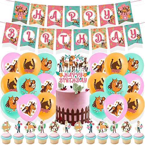 YGCHEN Luftballons für Spirit Riding Free Geburtstag Dekoration Pferde Tortendeko Happy Birthday Banner Kindergeburtstag Spirit Ballons Deko 32 Stück von YGCHEN