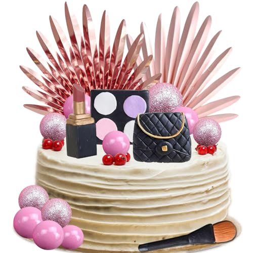 YGCHEN Make-up Tortendeko Kugel Kuchen Dekoration Palmblätter Kuchen Deko Mädchen Geburtstag Kuchendeko Makeup Hochzeit Kuchen Topper 14 Stück von YGCHEN