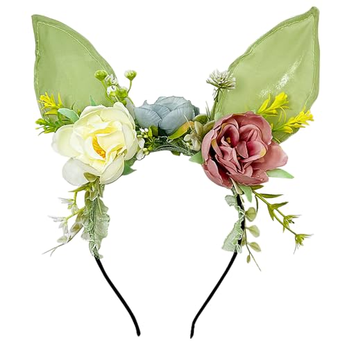 YGCHEN Osterhasen Ohren Haarreif Hasenohr Stirnbänder Blumenkrone Kaninchen Haarreifen Osterdeko Osterhasen Stirnbänder, Haarschmuck für Ostern Weihnachten Karneval Cosplay Party von YGCHEN