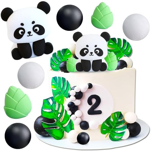 YGCHEN Panda Tortendeko Kugel Kuchen Dekoration Mini Tierfiguren Panda Kuchen Deko Bambus Kuchen Topper Baby Shower Gender Reveal Party Tiere Kindergeburtstag 13 Stück von YGCHEN