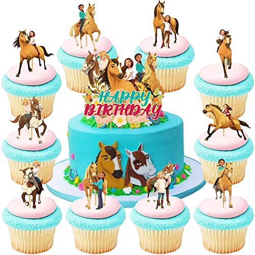 YGCHEN Pferde Tortendeko für Spirit Riding Free Kuchendeko Kindergeburtstag Dekoration Horse Kuchen Dekoration Happy Birthday Cake Toppers Spirit Kuchen Topper Geburtstag 33 Stück von YGCHEN