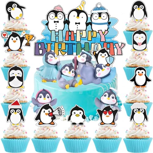 YGCHEN Tortendeko Pinguin Figuren Kuchen Dekoration Weihnachtsfiguren Kuchen Deko Pinguine Cupcake Topper Happy Birthday Cake Topper Miniatur Tierfiguren Geburtstagstorte Weihnachtsschmuck 19 Stück von YGCHEN