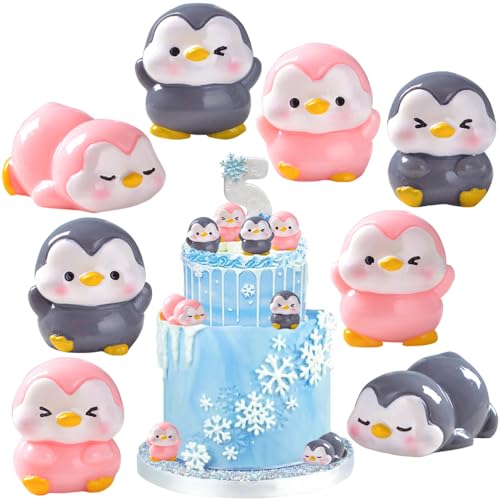 YGCHEN Tortendeko Pinguin Figuren Miniatur Weihnachtsfiguren Geburtstagsdeko Tierfiguren Pinguine Mini Weihnachtsdeko DIY Geburtstagstorte Weihnachtsschmuck 8 Stück von YGCHEN