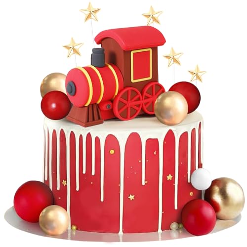 YGCHEN Weihnachten Tortendeko Weihnachtszug Kuchen Deko Kugeln Kuchendeko Geburtstag Zug Figuren Sterne Kuchen Dekoration Weihnachtsdeko Weihnachtsschmuck 16 Stück von YGCHEN