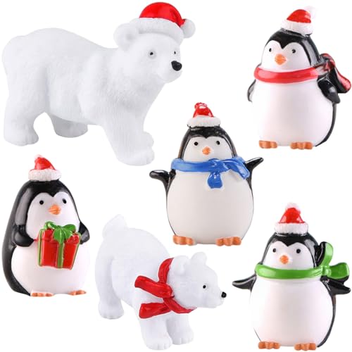 YGCHEN Weihnachtsfiguren Miniatur Pinguin Figuren Eisbär Tortendeko Mini Figuren Weihnachten Deko Tierfiguren Pinguine Bären Weihnachtsdeko DIY Geburtstagstorte Weihnachtsschmuck 8 Stück von YGCHEN