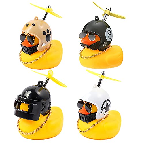 YGMXZL 4 Stücke Gelbe Gummiente Spielzeug Auto Ornamente Gelb Ente Auto Armaturenbrett Dekorationen mit Propeller Helm,Coole Ente mit Propeller/Helm/Sonnenbrille/Goldkette (A) von YGMXZL