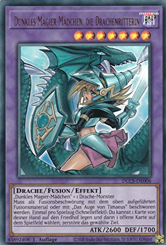 DLCS-DE006 - Dunkles Magier - Mädchen, die Drachenritterin (Version 1)- Ultra Rare - Yugioh - Deutsch - 1. Auflage im Set mit Ultra Pro Toploader und Ultra Pro Schutzhülle (Klarsicht) von YGO