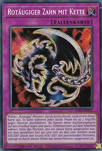 LDS1-DE021 - Rotäugiger Zahn mit Kette - Secret Rare - Yugioh - Deutsch - Limitierte Auflage im Set mit Ultra Pro Toploader und Ultra Pro Schutzhülle (Klarsicht) von YGO