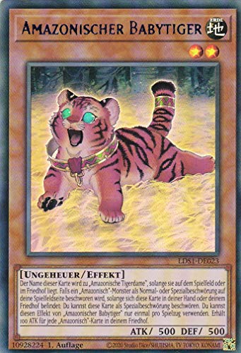 LDS1-DE023 - Amazonischer Babytiger - Colorful Ultra Rare (Version 1) - Yugioh - Deutsch - 1. Auflage im Set mit Ultra Pro Toploader und Ultra Pro Schutzhülle (Klarsicht) von YGO