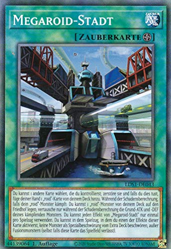 LDS1-DE043 - Megaroid – Stadt - Common - Yugioh - Deutsch - 1. Auflage im Set mit Ultra Pro Toploader und Ultra Pro Schutzhülle (Klarsicht) von YGO