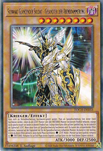 TOCH-DE033 - Schwarz Glänzender Soldat - Gesandter der Abenddämmerung - Rare - Yugioh - Deutsch - 1. Auflage im Set mit Ultra Pro Toploader und Ultra Pro Schutzhülle (Klarsicht) von YGO