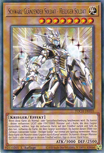 TOCH-DE035 - Schwarz Glänzender Soldat - Heiliger Soldat - Rare - Yugioh - Deutsch - 1. Auflage im Set mit Ultra Pro Toploader und Ultra Pro Schutzhülle (Klarsicht) von YGO