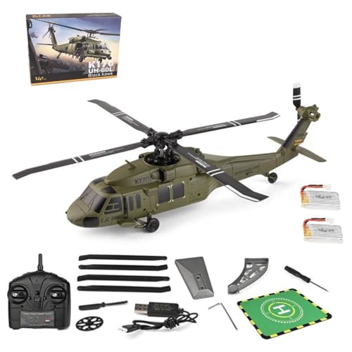 RC Hubschrauber, 1/30 Maßstab Militärhubschrauber, 2.4G 6CH No Aileron Helicopter, Modularer Akku, One-Touch Funktion mit Display Ständer und Landepads Geschenk für Erwachsene Anfänger(2 Battery) von YGWXYYZJ