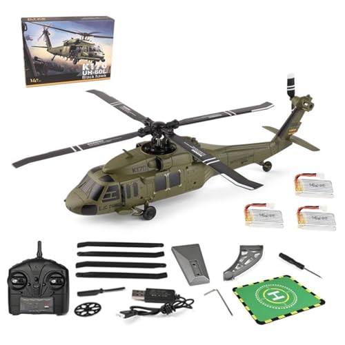 RC Hubschrauber, 1/30 Maßstab Militärhubschrauber, 2.4G 6CH No Aileron Helicopter, Modularer Akku, One-Touch Funktion mit Display Ständer und Landepads Geschenk für Erwachsene Anfänger(3 Battery) von YGWXYYZJ